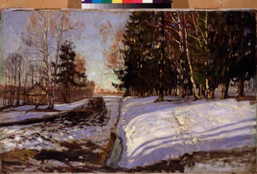 maaliskuuta. Stanislav Julianovich Zhukovsky (Žukovski) (1873-1944) maalaus, öljy kankaalle