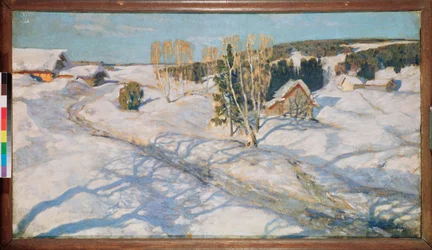 Sininen lumi. Stanislav Julianovich Zhukovsky (Žukovski) (1873-1944) maalaus, öljy kankaalle