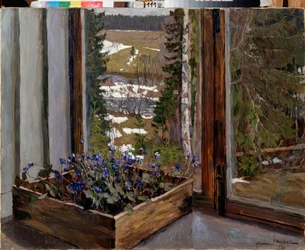 Lumikello (lumikello). Stanislav Julianovich Zhukovsky (Žukovski) (1873-1944) maalaus, öljy kankaalle