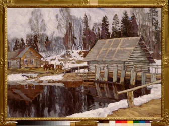 Blokaati. Stanislav Julianovich Zhukovsky (Žukovski) (1873-1944) maalaus, öljy kankaalle