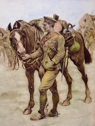 "Sharing Rations" - julkaistu "The War Illustrated" -lehdessä 23. joulukuuta 1916 (värilitho)