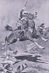 The 9th Lancers at Delhi, 1857, kuvitus brittiläisistä taisteluista maalla ja merellä, 1915