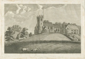 Sandonin kirkko ja pappila: kaiverrus, nd [1797] (painettu)
