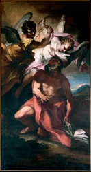 Pyhän Hieronymuksen lippu, enkelit Stefano Maria Legnanin (il Legnanino) maalaus (1660-1715) Genes, San Girolamon kirkko