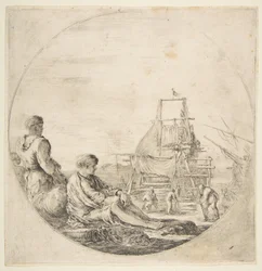 Istuva valkoinen merimies, seisova musta merimies, n. 1660.