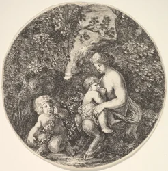Naissattyyri imettää lasta oikealle, kääntynyt vasemmalle, satyyrilapsi..., 1639.