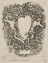 Apollon ja Panin kehystetty cartouche, 1647.