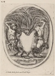 Kentaurien tukema cartouche nyljetyn tiikerin muodossa, 1647.