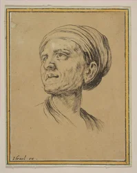 Naisen pää kolmen neljänneksen näkökulmasta, eri päistä ja hahmoista Diverses tétes et..., 1650.