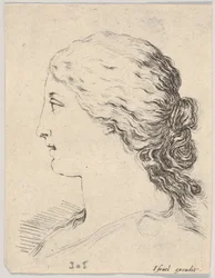 Levy 14: naisen pää, profiilissa, kirjasta "Kirja Learning to Draw" Livre pou..., n. 1649.