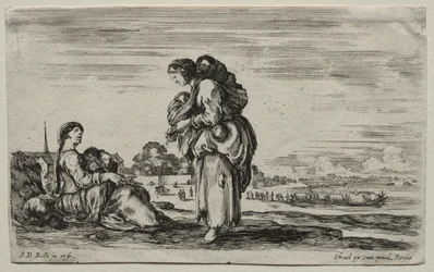 Erilaisia hahmoja ja maisemia: kaksi keskenään juttelevaa äitiä, 1649.