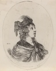 Nainen höyhenturbaanissa, käännetty oikealle, 16491650.