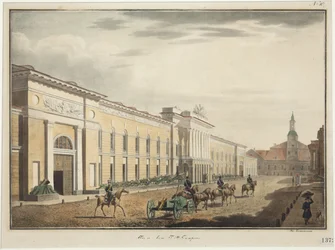 Näkymä uuteen arsenaaliin Liteyny Avenuella (perspektiivi Liteiny) - Stepan Philippovich Galaktionov (1779-1854). Litografia, akvarelli