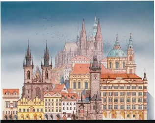 Prahan rakennuksia, noin 1900-2023 (tussi ja akvarelli)