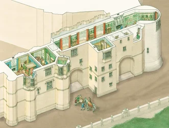 Kuningatar Elisabet I:n pohjoinen galleria Windsorin linnassa, Berkshire, noin 1578-1603 (tussi ja akvarelli).
