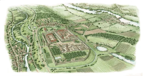 Pyhän Johanneksen luostari, Kilmainham, Dublin (piirretty 2022), noin 1340-1370 (tussi ja akvarelli).