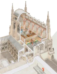 Pyhän Tapanin kappeli, Westminster, matala kirkkorakennus, noin 1520-1530 (piirretty 2015) (tussi ja akvarelli) (tussi ja akvarelli)