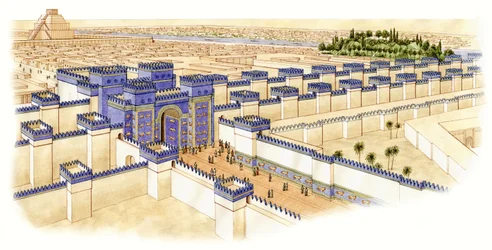 Ištarin portti, Babylon, n.-560--10 (tussi ja akvarelli).