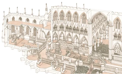 Westminster Abbeyn kuori kuningas Henrik IV:n kruunajaisten aikaan vuonna 1399, 2023