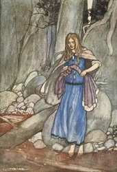 The Watcher of the Ford, kuvitus teoksesta "Cuchulain, The Hound of Ulster", kirjoittanut Eleanor Hull (1860-1935)