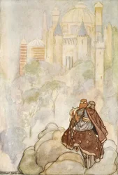He ratsastivat komealle palatsille, joka on esimerkki T.W. Rolleston (väri litho)