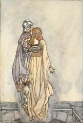 Ne nousivat ilmaan, kuva T.W.:n teoksesta The High Deeds of Finn, and other Bardic Romances of Ancient Ireland Rolleston (väri litho)