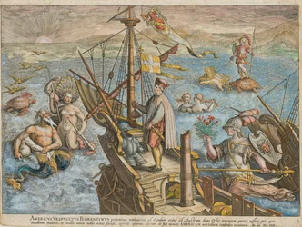 Amerigo Vespuccin Amerikan palauttaminen, 1591.