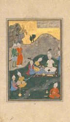 Alexander at a Banquet, Folio khamsa-kvintetistä Nizamista, päivätty A.H. 931A.D. 1524-25.
