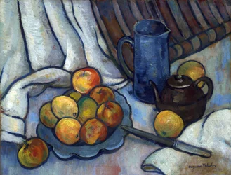 Omenat, teekannu ja kannu - Peinture de Suzanne Valadon (1865-1938), n. 1919 - Öljy kankaalle, 50,4x65,4 - Yksityiskokoelma