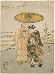 Daruma ja nuori nainen sateessa