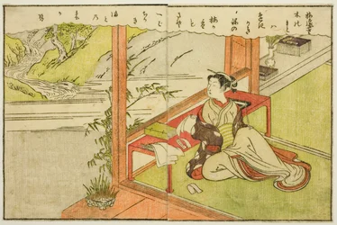 Kaksisivuinen kuvitus osasta Vol. 2 "Kevään brokaatien kuvakirja (Ehon haru no nishiki)"
