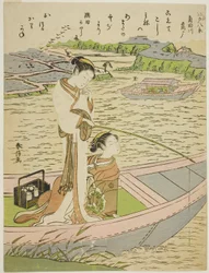 Hanhet laskeutuvat Sumida-joelle (Sumidagawa no rakugan), sarjasta "Kahdeksan muodikasta näkymää Edoon (Furyu Edo hakkei)"