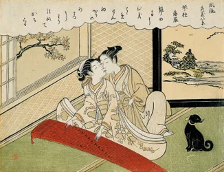 Koto-silloille laskeutuvat hanhet (Kotoji rakugan), sarjasta "Kahdeksan muodikasta salonkinäkymää (Furyu zashiki hakkei)"