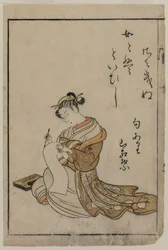 Kurtisaani kirjoitus kirjasta Yoshiwaran kauniiden naisten kokoelmasta, 1770.