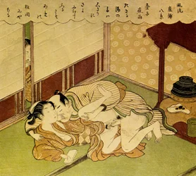 Two Lovers Shunga - eroottinen puupalikkaprintti, c. 1750