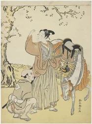 Nuori samurai katselee kirsikankukkia prinssi Kaorun mitaattina, n. 1767