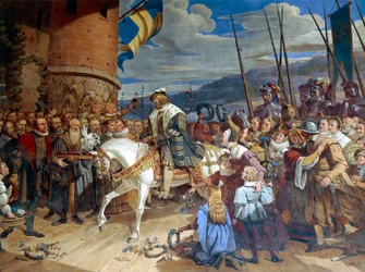 Ruotsin kuningas Gustav I Eriksson Vaasa toivotettiin voitokkaasti tervetulleeksi Uppsalassa