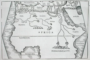 Afrikka, Caius Julius Solinuksen teoksesta "Polyhistor" of things ympäri maailman..., julkaistu Basel 1543 (puupiirros)