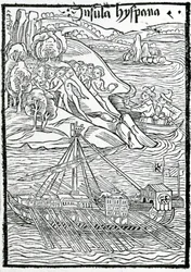Columbus Caravelin saapuminen Hispaniolan saarelle
