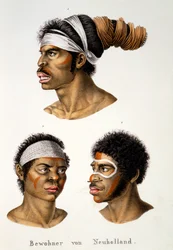 Natives of the New Holland (Australia), kirjasta Ethnological Study of Various Racial Types from Various Continents, kirjoittanut C.I. Brodtmann, 1824