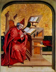 Pyhän Gregoire Suuren tai Suuren muotokuva (540-604) Paavin 590-604 Maalaus 1400-luvun sveitsiläisestä Dijon-koulusta, Kuvataidemuseo