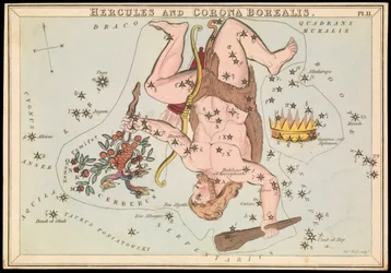 Hercules ja Corona Borealis, n.1825 (kortti, paperi, kudos )