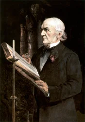 "Herra Gladstone lukemassa oppitunteja Hawardenin kirkossa", 1800-luvun loppu.
