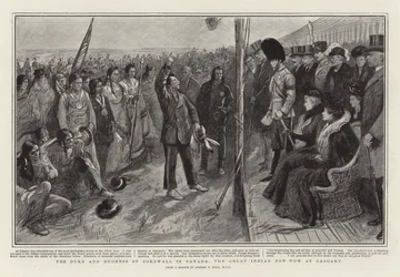 Cornwallin herttua ja herttuatar Kanadassa, suuri intiaani pow-wow Calgaryssa