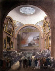 Common Council Chamber, Guildhall, "The Microcosm of London", kaiverrettu J. Black (fl.1791-1831) pub. kirjoittanut Rudolph Ackermann (1764-1834) 1808 (akvatinta)