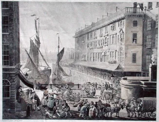 Billingsgate Market, kaiverrus J. Bluck (fl.1791-1819) (akvatinta)