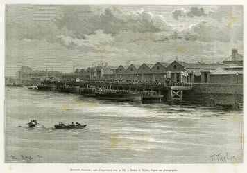 Guinnessin panimo, vientilaituri. Taylorin kaiverrus havainnollistamaan tarinaa Trois mois en Irlande, vuonna 1889, Marie Anne de Bovet, in le tour du monde 1890, ohjaaja Edouard Charton (1807-1890), Hachette, Paris.