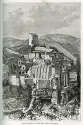 Mar-Saban (Mar Saba) luostari (Palestiina). Taylorin kaiverrus, joka havainnollistaa nykypäivän Syyrian tarinaa, M. Lortetin, Lyonin lääketieteellisen tiedekunnan dekaanin, joka on valtuutettu tieteellisestä tehtävästä yleissivistävän ministeriön toimesta,