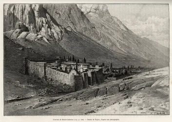 Pyhän Katariinan luostari, Egypti. Taylorin kaiverrus havainnollistamaan tarinaa "Voyage dans l