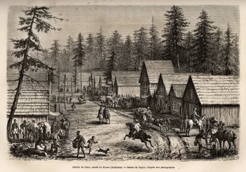 Ciscon asema, Count of Placer (Nevada), jonne voi matkustaa Pacific Railwayn (Pacific Railway) pikajunalla, joka on kaiverrettu Taylorin piirustuksen mukaan, joka havainnollistaa matkaa Washingtonista San Franciscoon vuonna 1868, julkaisija L. Simonin. kir